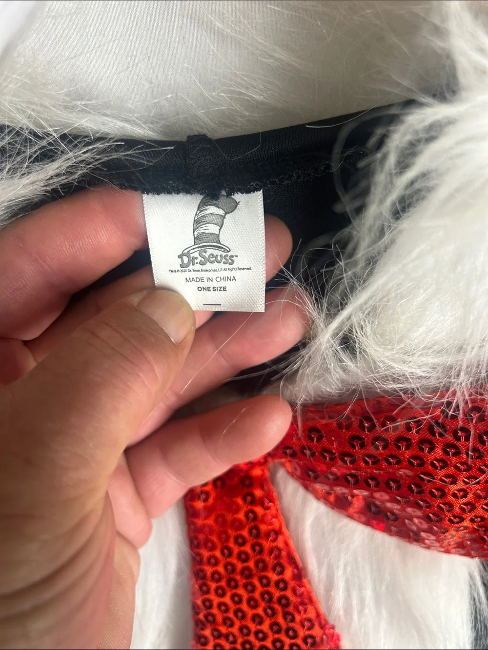 Dr. Seuss Black Kids Cape with White Faux-Fur Trim and Red Sequin Bow